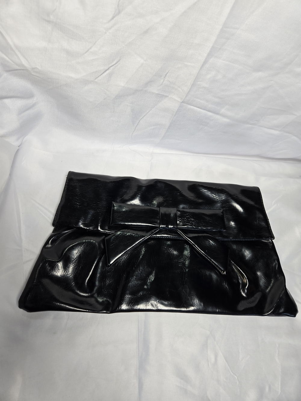 Vintage Black Faux Leather Bow Clutch Wristlet
